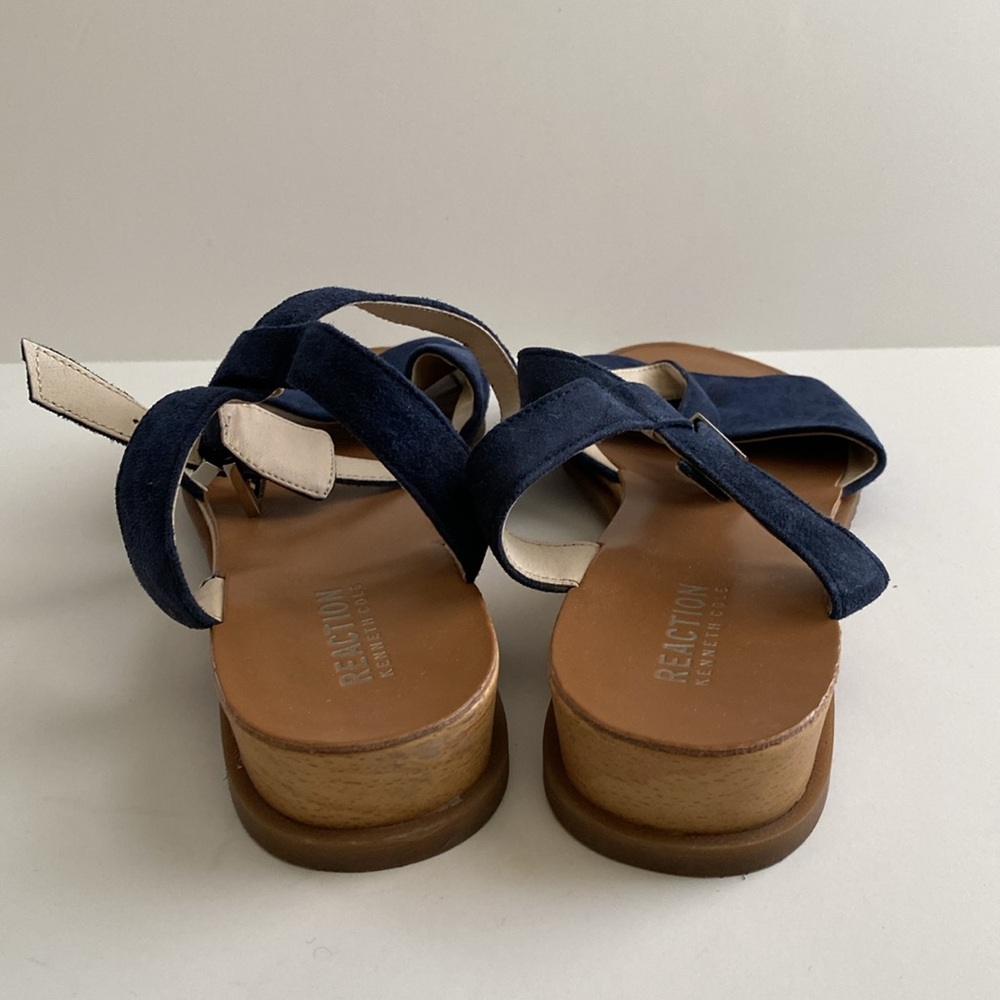Kenneth Cole Reaction Navy Blue Jolly Leather Upper Suede Sandals Size 10 - Picture 4 of 9